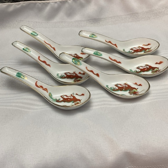 Set of 6 vintage Dragon and Pearl soup spoons - Picture 12 of 16
